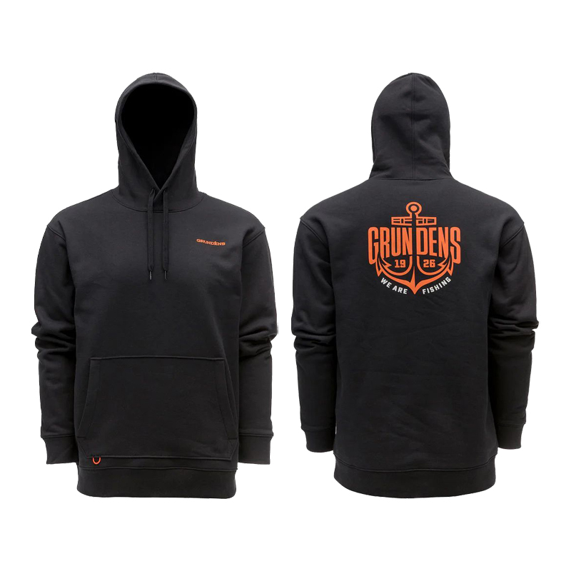 Grundens Displacement DWR Hoodie Logo Anchor Black Grundens Displacement DWR Hoodie Logo Anchor Black