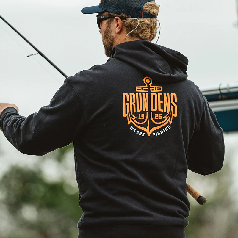 Grundens Displacement DWR Hoodie Logo Anchor Black Grundens Displacement DWR Hoodie Logo Anchor Black